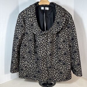Kasper Black Tan Women's Size 20W Floral Lace Overlay Jacket Snap Buttons Plus